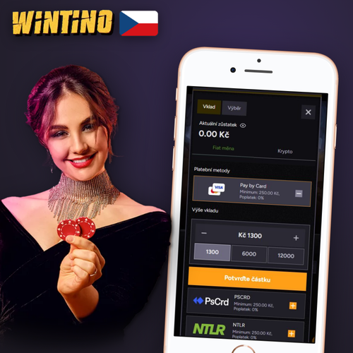 Wintino vklad – pokladna kasina s ikonami karet, e-peněženek a kryptoměn v CZK